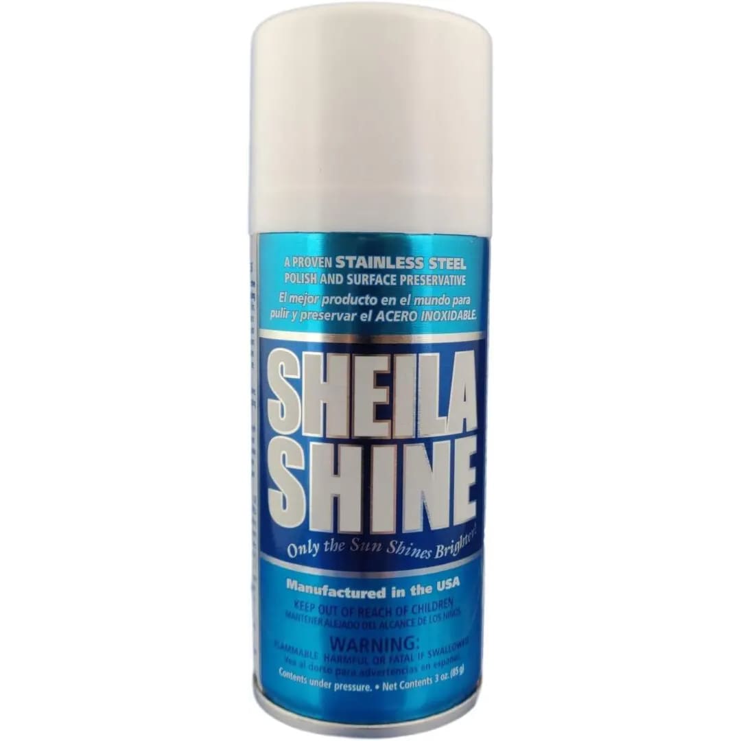 A spray can of sheila shine is shown.