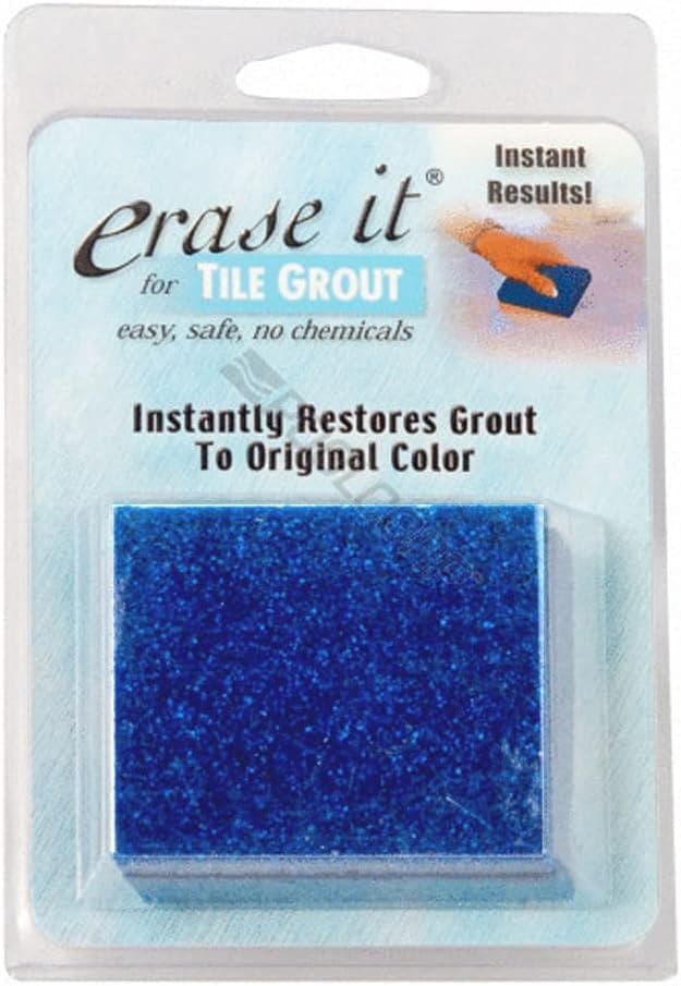 A blue tile grouting sponge sitting on top of a floor.