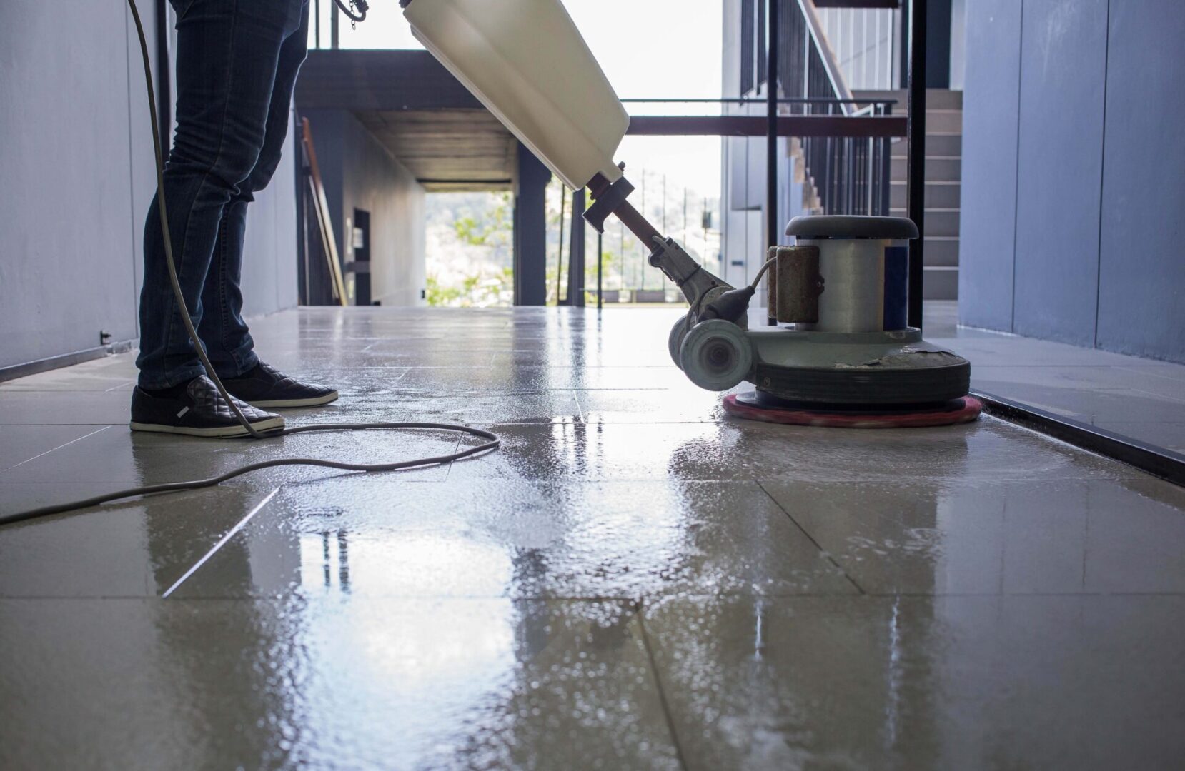 Silhouette,Cleaning,Floor,With,Machine.